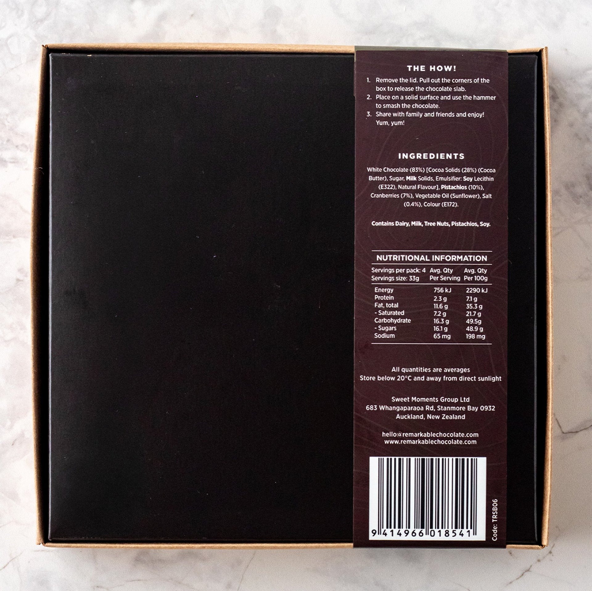 Remarkable Smash Bark Pistachio & Cranberry 135g Packaging Rear