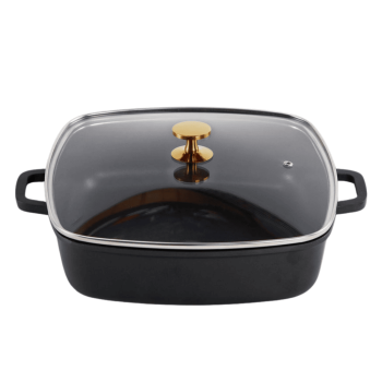 AluChef Shallow Square Casserole with Gold Knob 28cm