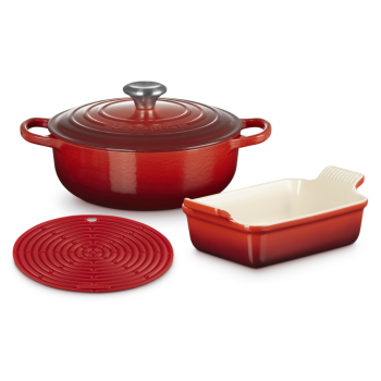 Le Creuset 3 Piece Starter Set with Trivet Cerise