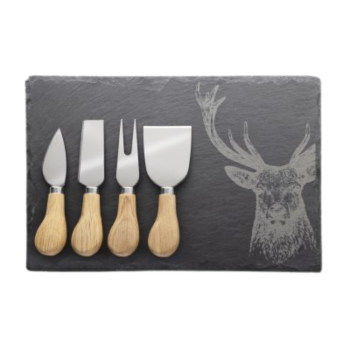 Taylor's Eye Witness Oak Cheese Knife & Stag Slate Board Set