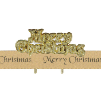 Anniversary House Merry Christmas Ribbon & Motto Gold