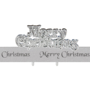 Anniversary House Merry Christmas Ribbon & Motto Silver