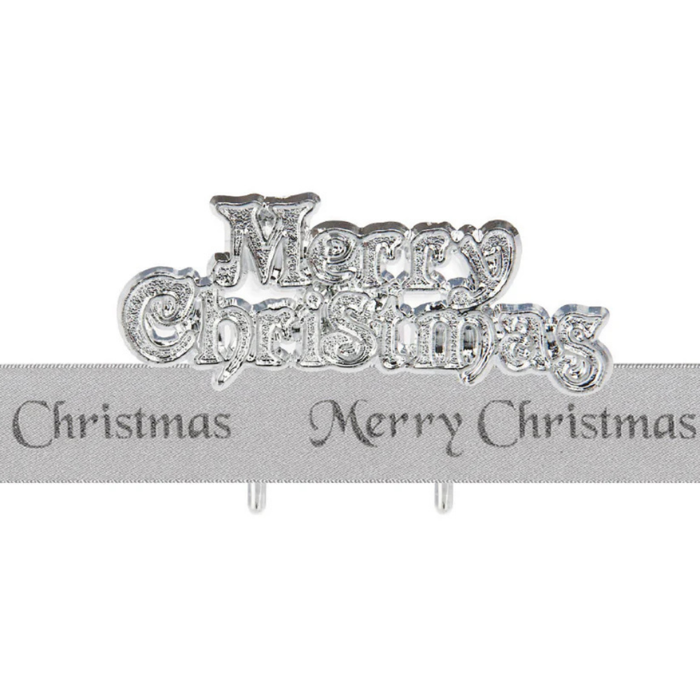 Anniversary House Merry Christmas Ribbon & Motto Silver