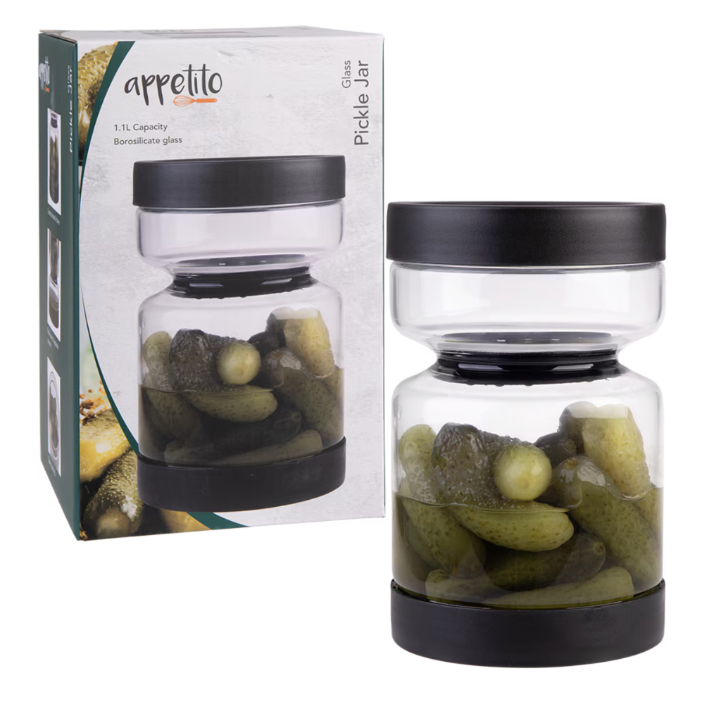 Appetito Borosilicate Glass Pickle Jar Black 1.1L