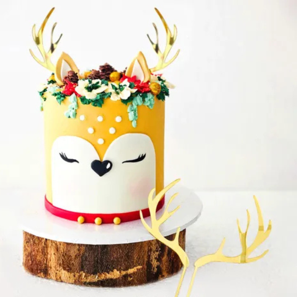 Cake Craft Gold Metal Cake Topper Deer Antlers
