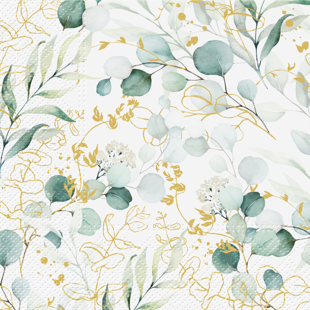 61566 PAW Decor Lunch Napkins 33cm GOLDEN EUCALYPTUS Pack of 20