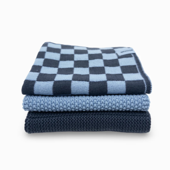 Ecovask Cloths Lite 3 Pack Cornflower Navy Chequer 25x25cm