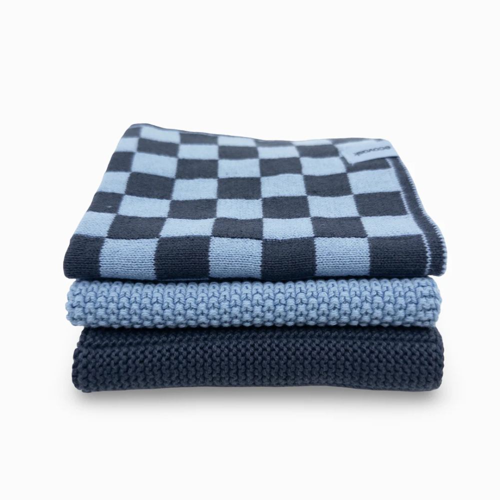 Ecovask Mixed Cloths 3 Pack Cornflower Navy Chequer (2)