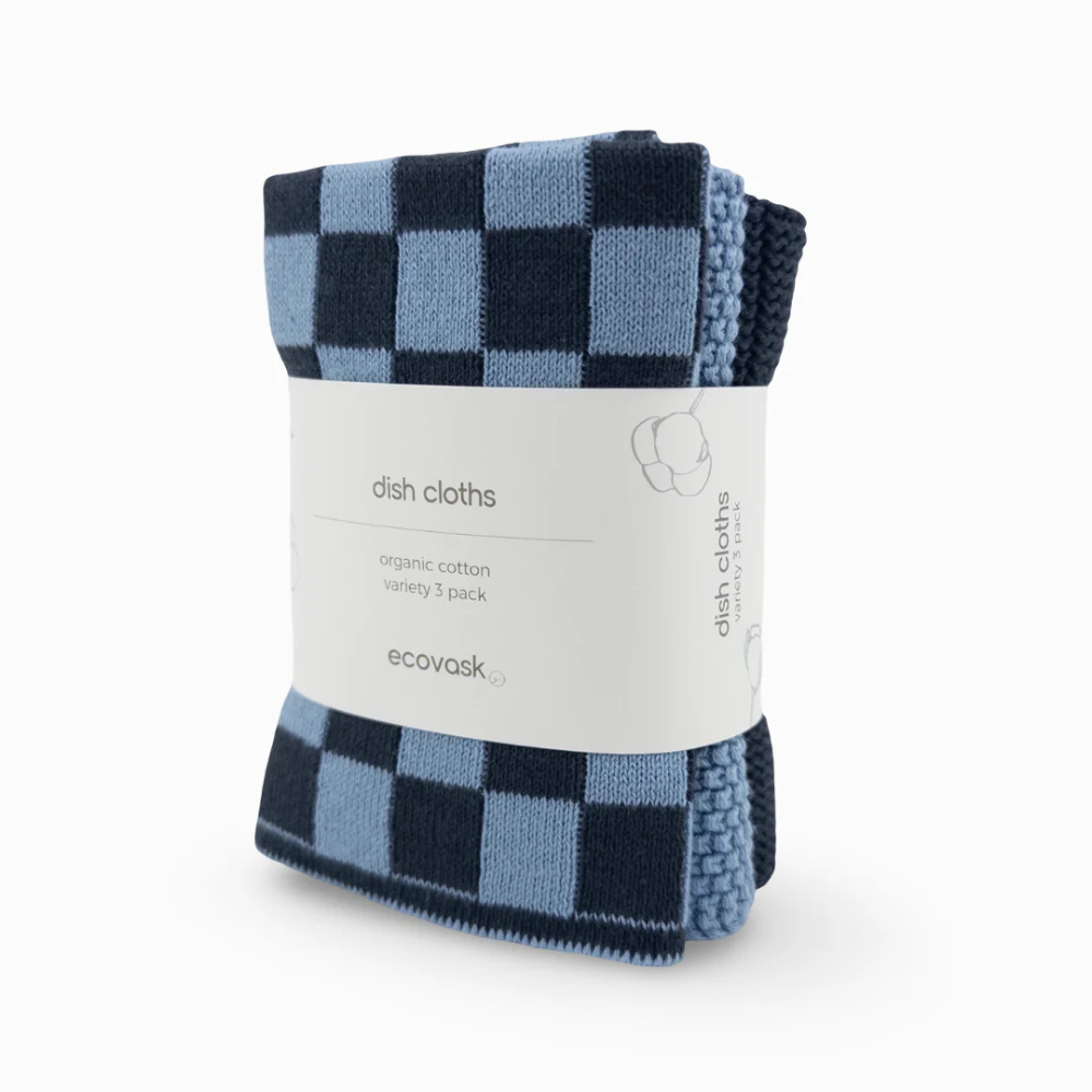 Ecovask Mixed Cloths 3 Pack Cornflower Navy Chequer
