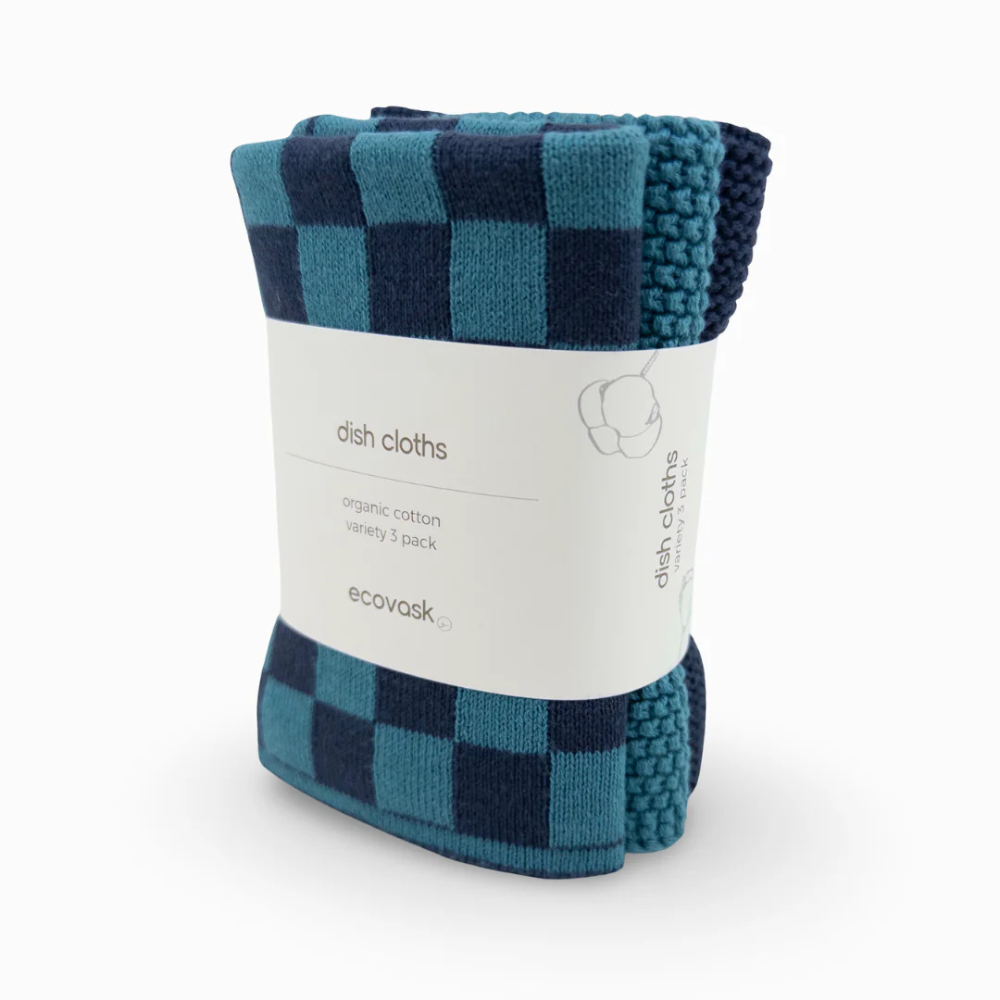 Ecovask Mixed Cloths 3 Pack Tasman Navy Chequer (3)