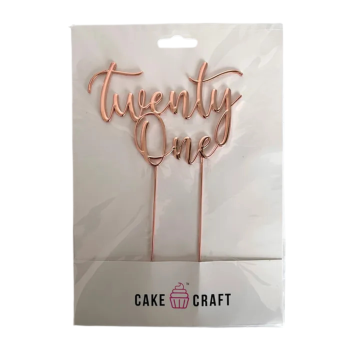 Cake Craft Rose Gold Metal Cake Topper Twenty One 10cm