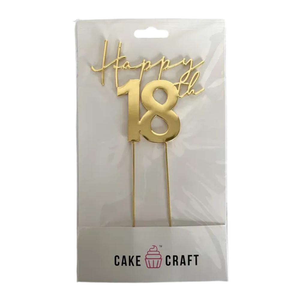Cake Craft Gold Metal Cake Topper Happy 18th 12cm
