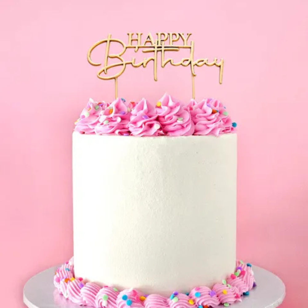 Cake Craft Gold Metal Cake Topper Happy Birthday Stylish (1)