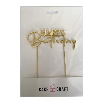Cake Craft Gold Metal Cake Topper Happy Birthday Stylish