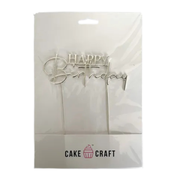 Cake Craft Silver Metal Cake Topper Happy Birthday Stylish