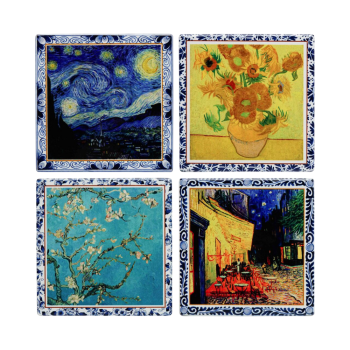 Heinen Delfts Blauw Ceramic Coasters Van Gogh 10cm Set of 4
