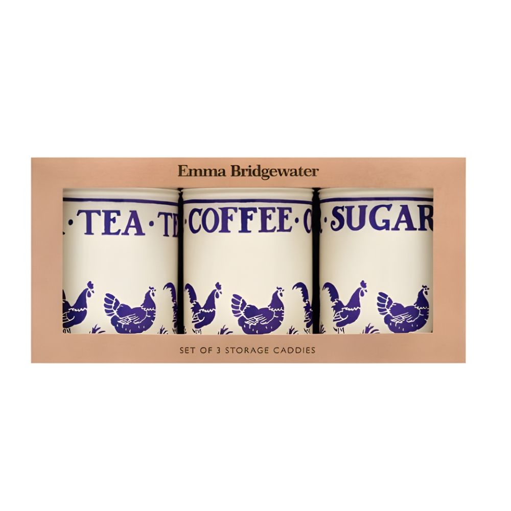 Emma Bridgewater Blue Little Hens Set of 3 Round Caddies
