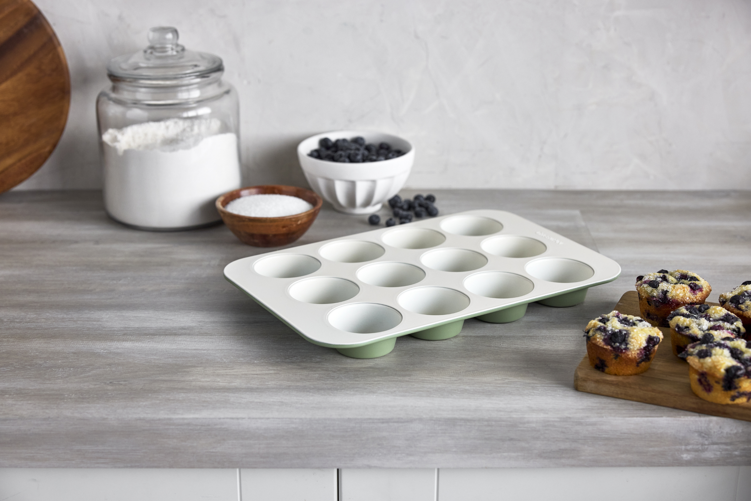 GreenPan 12 Cup Muffin Pan Sage Lifestyle (3)