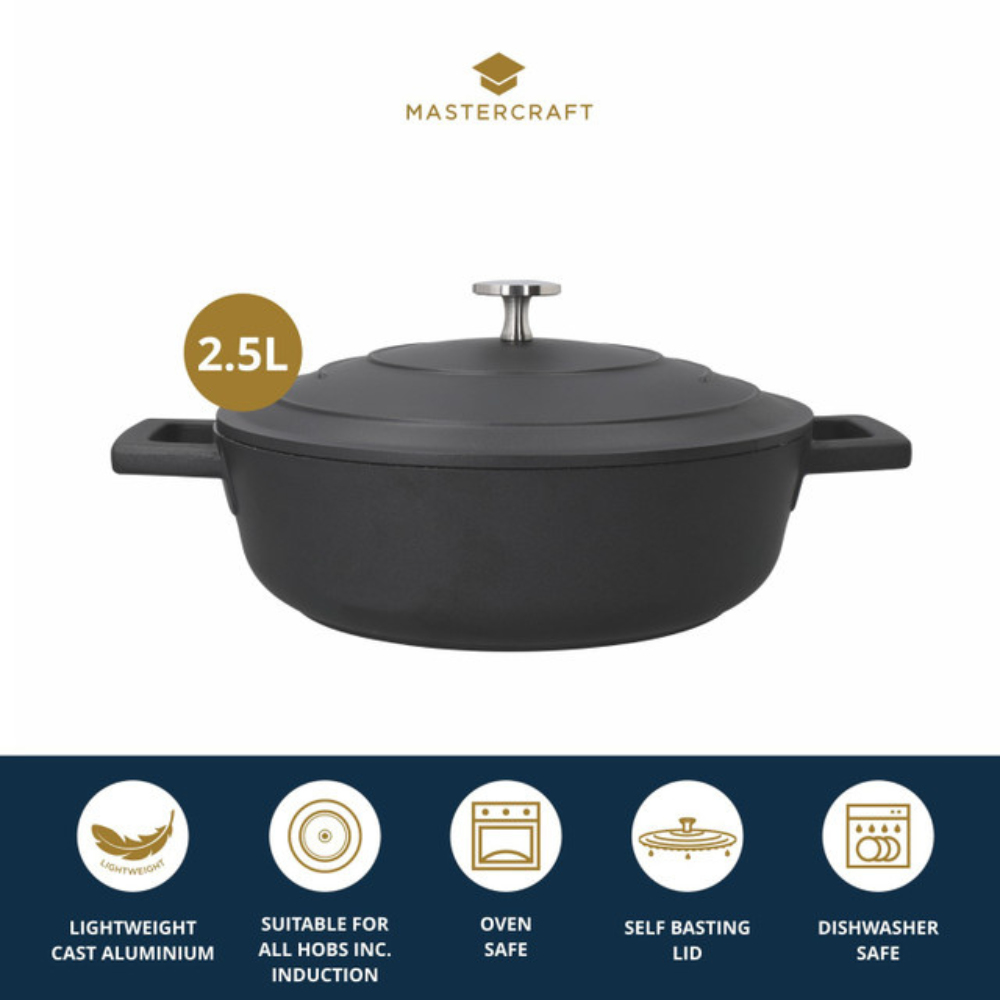 MasterCraft Cast Aluminium Shallow Casserole Dish 2.5L Black