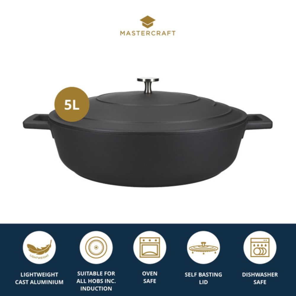 MasterCraft Cast Aluminium Shallow Casserole Dish 5L Black (5)