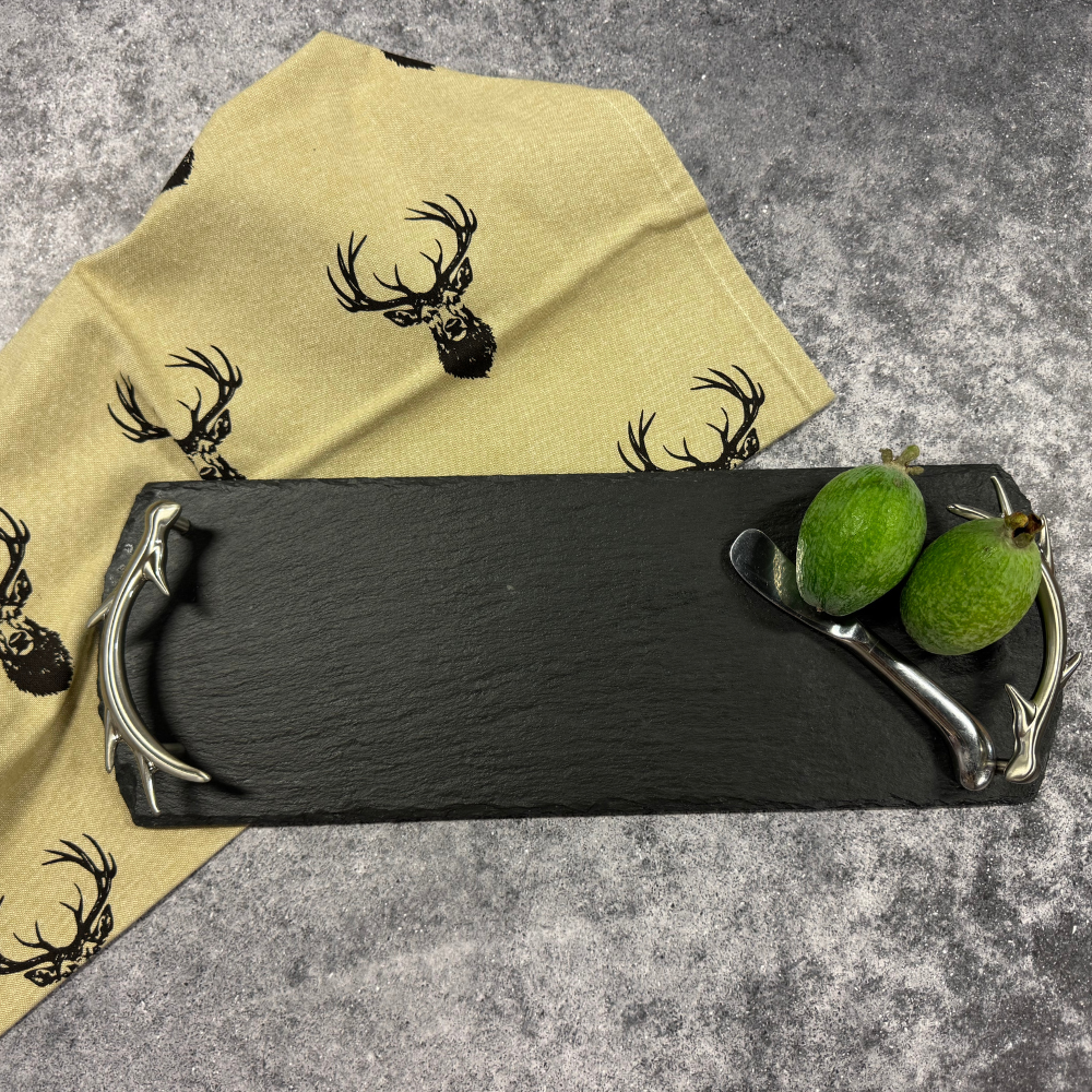 Selbrae House Small Slate Serving Tray w Antler Handles (3)