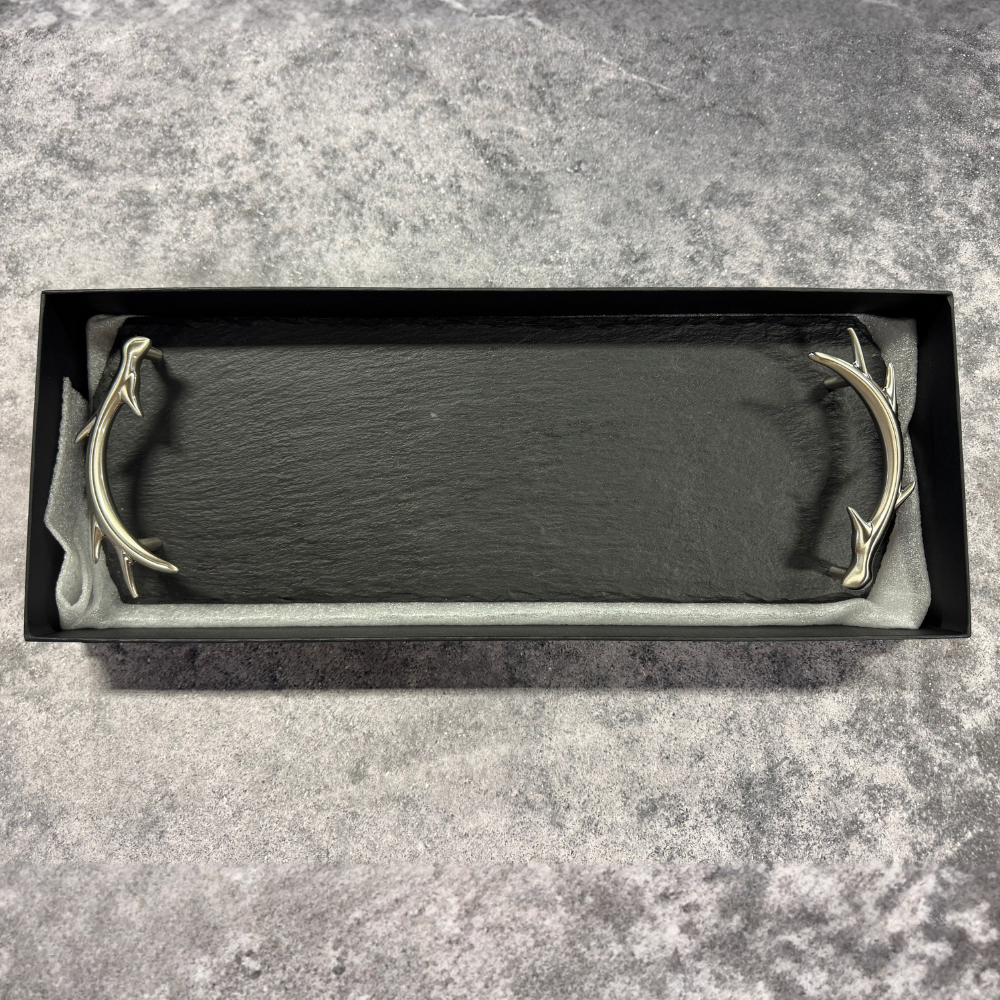 Selbrae House Small Slate Serving Tray w Antler Handles