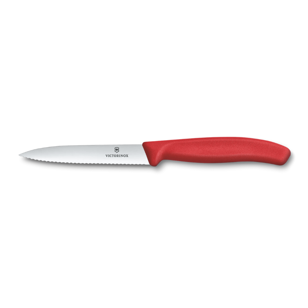 Swiss Classic Paring Knife Pointed Tip Wavy 10cm Red