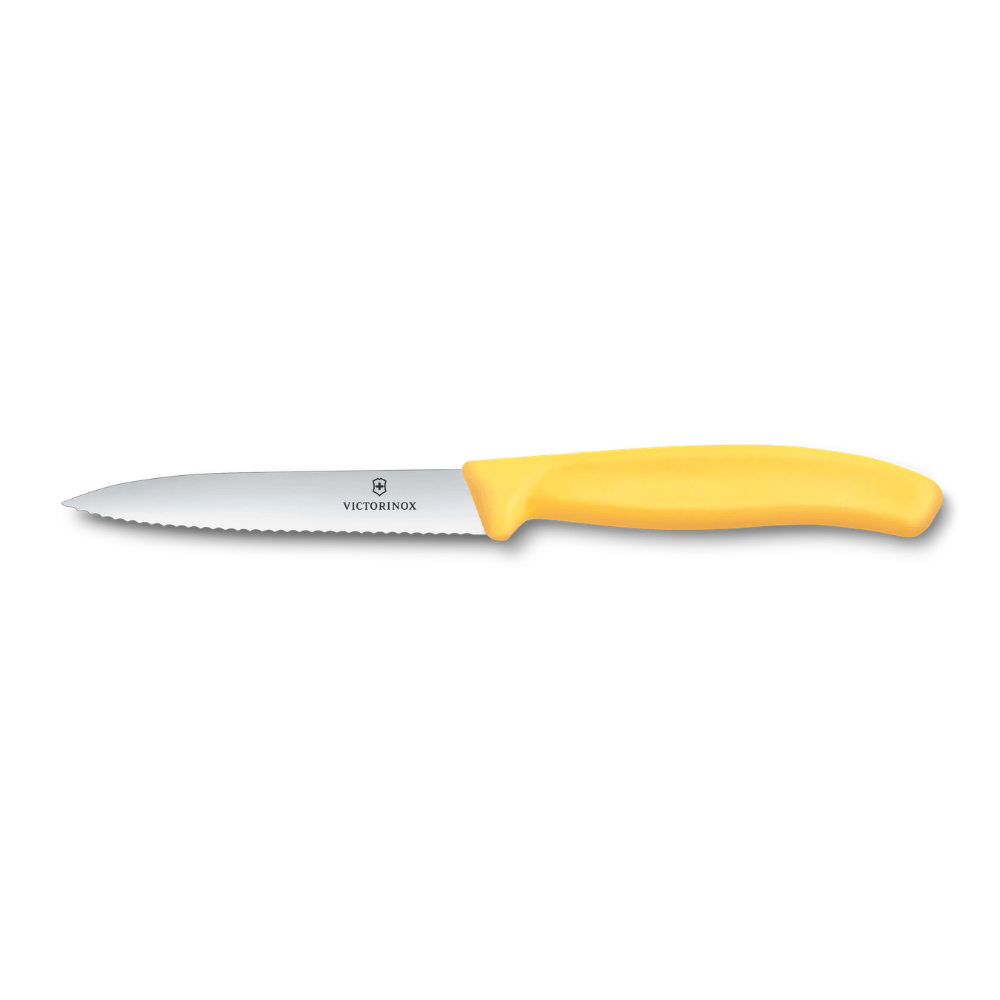 Swiss Classic Paring Knife Pointed Tip Wavy 10cm Yellow