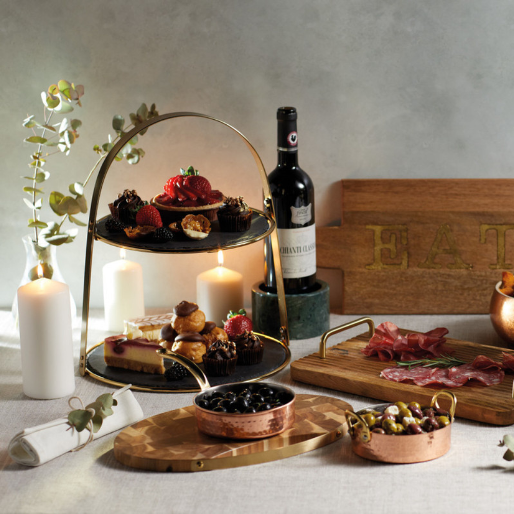 Artesá 2-Tier Brass Serving Stand with Slate (2)