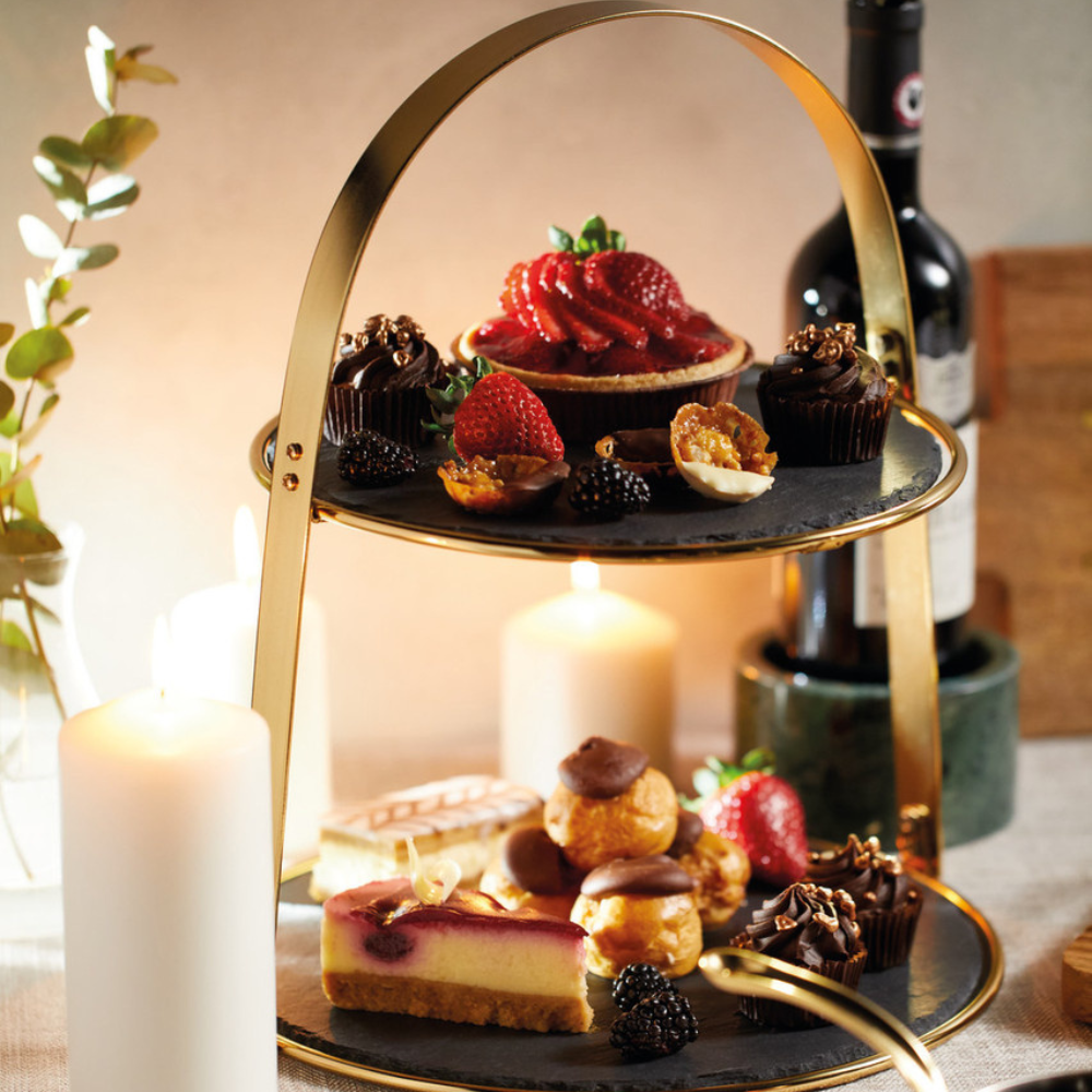 Artesá 2-Tier Brass Serving Stand with Slate (3)