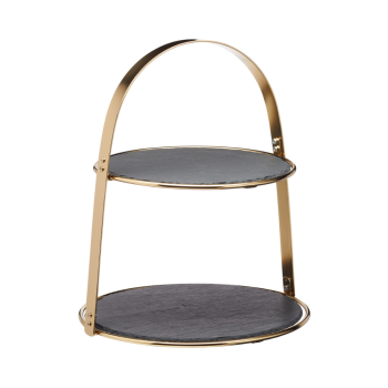 Artesá 2-Tier Brass Serving Stand with Slate Platters