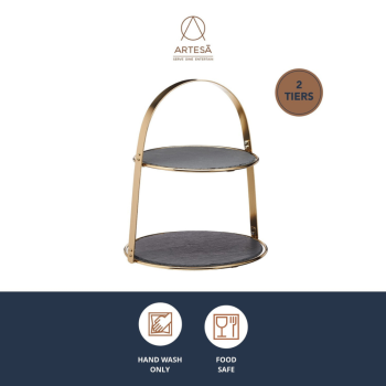 Artesá 2-Tier Brass Serving Stand with Slate (4)