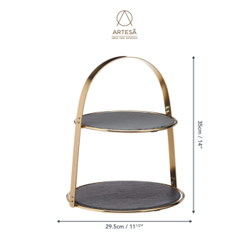 Artesá 2-Tier Brass Serving Stand with Slate (5)
