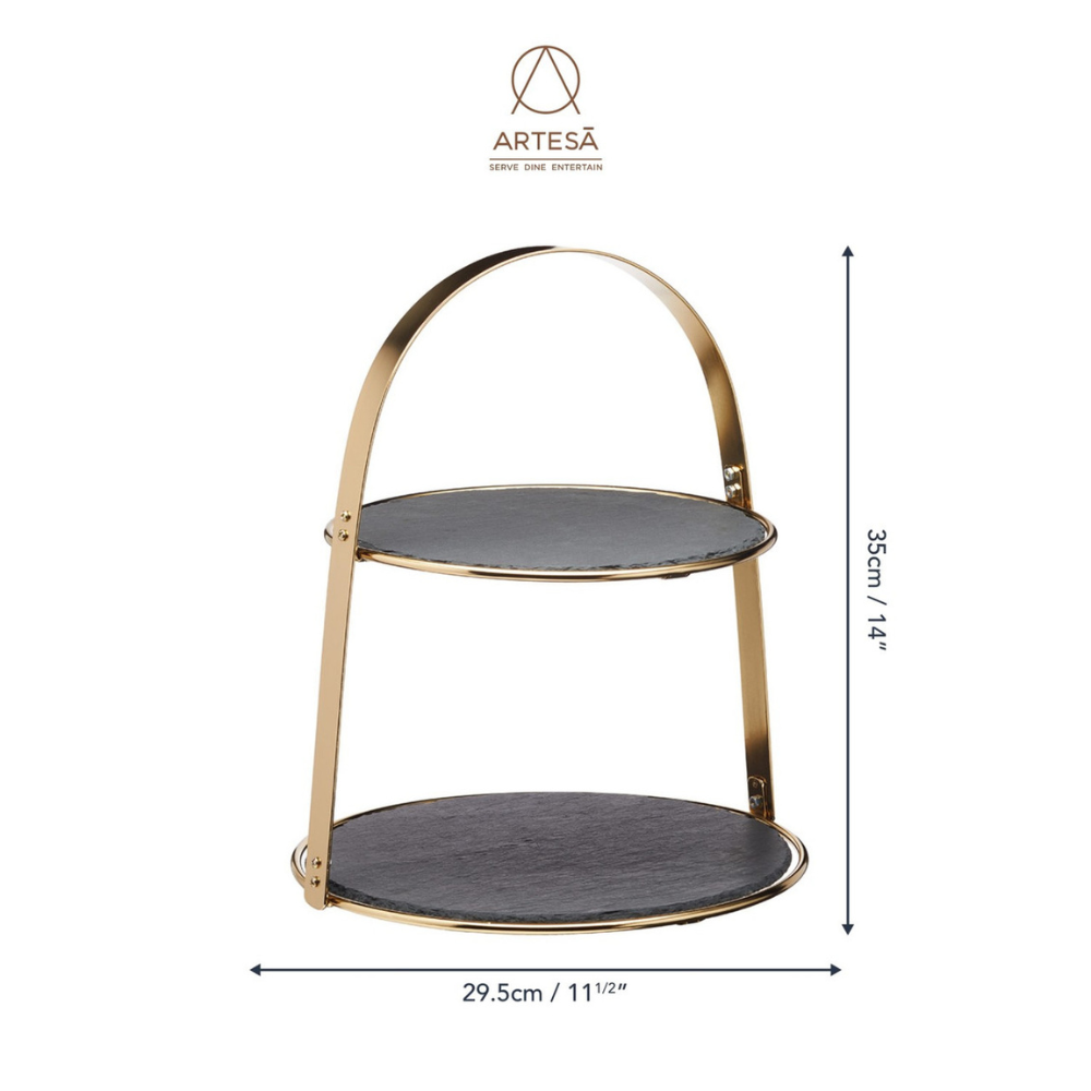 Artesá 2-Tier Brass Serving Stand with Slate (5)