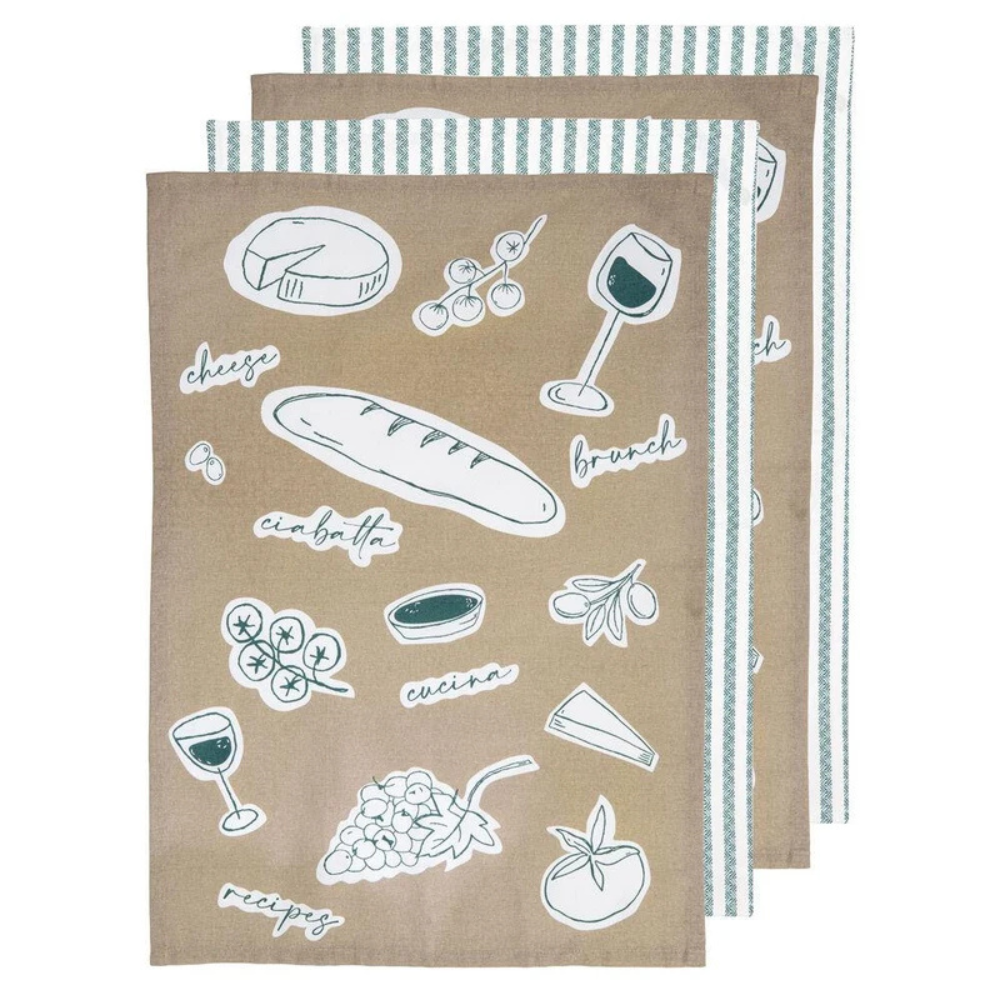 Ladelle Long Lunch Tea Towel Taupe Set of 4 (2)