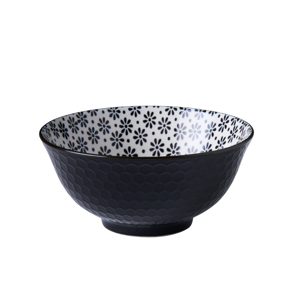 Wilkie Brothers Glazed Porcelain Bowl 15cm Monochrome Flower