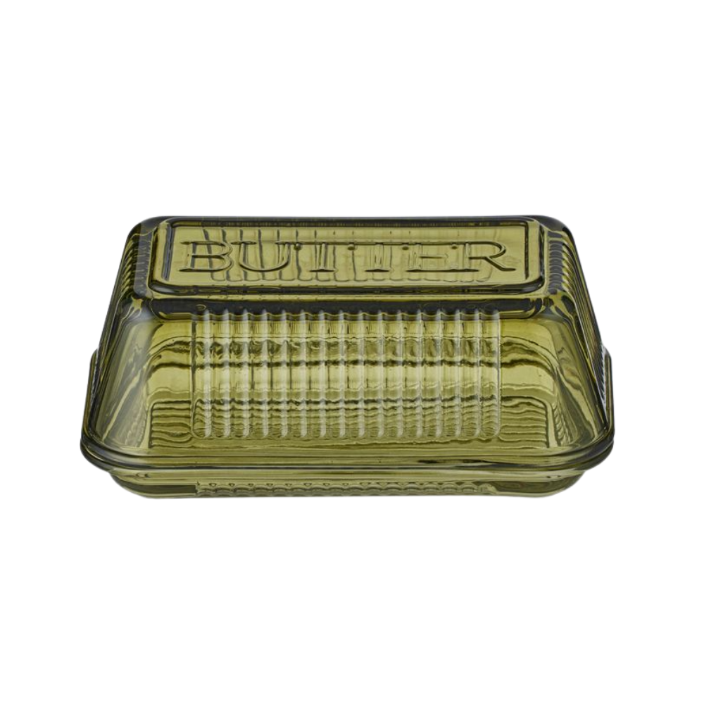 Assemble Lia Glass Butter Dish Green 17cm