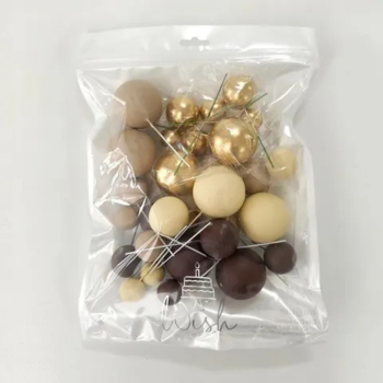 Cake Craft Wish Ball Decoration 32 Pack Brown, Cream & Gold