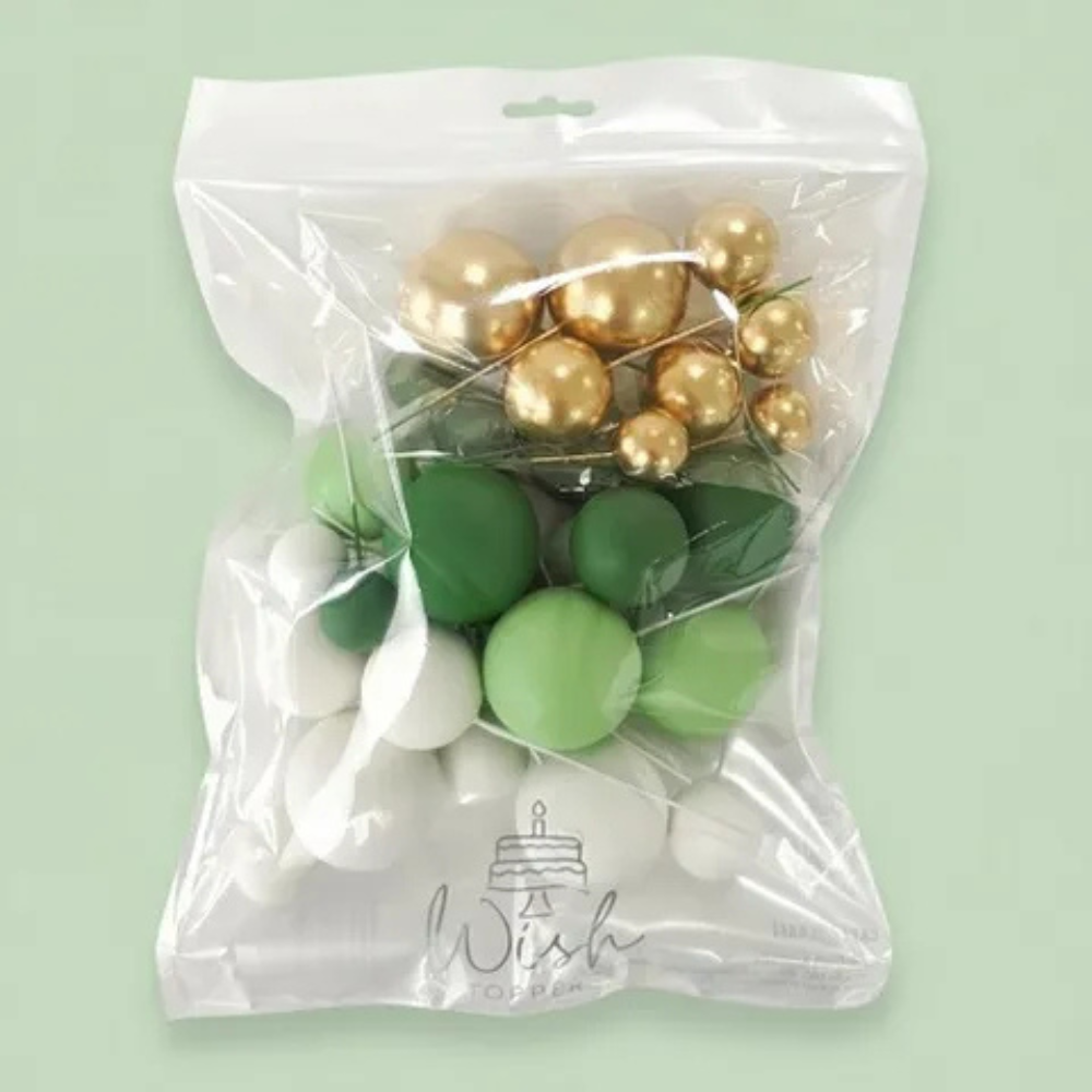 Cake Craft Wish Ball Decoration 32 Pack Green, White & Gold (1)