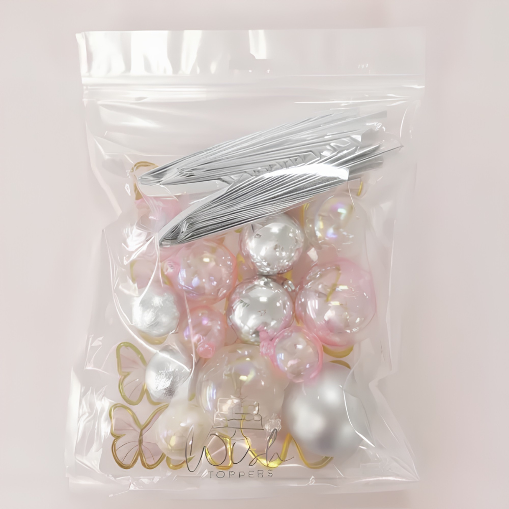 Cake Craft Wish Ball & Fan Decoration 27 Pack Butterfly Clear, Pink, Silver (1)