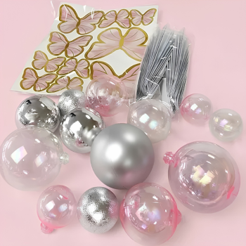 Cake Craft Wish Ball & Fan Decoration 27 Pack Butterfly Clear, Pink, Silver