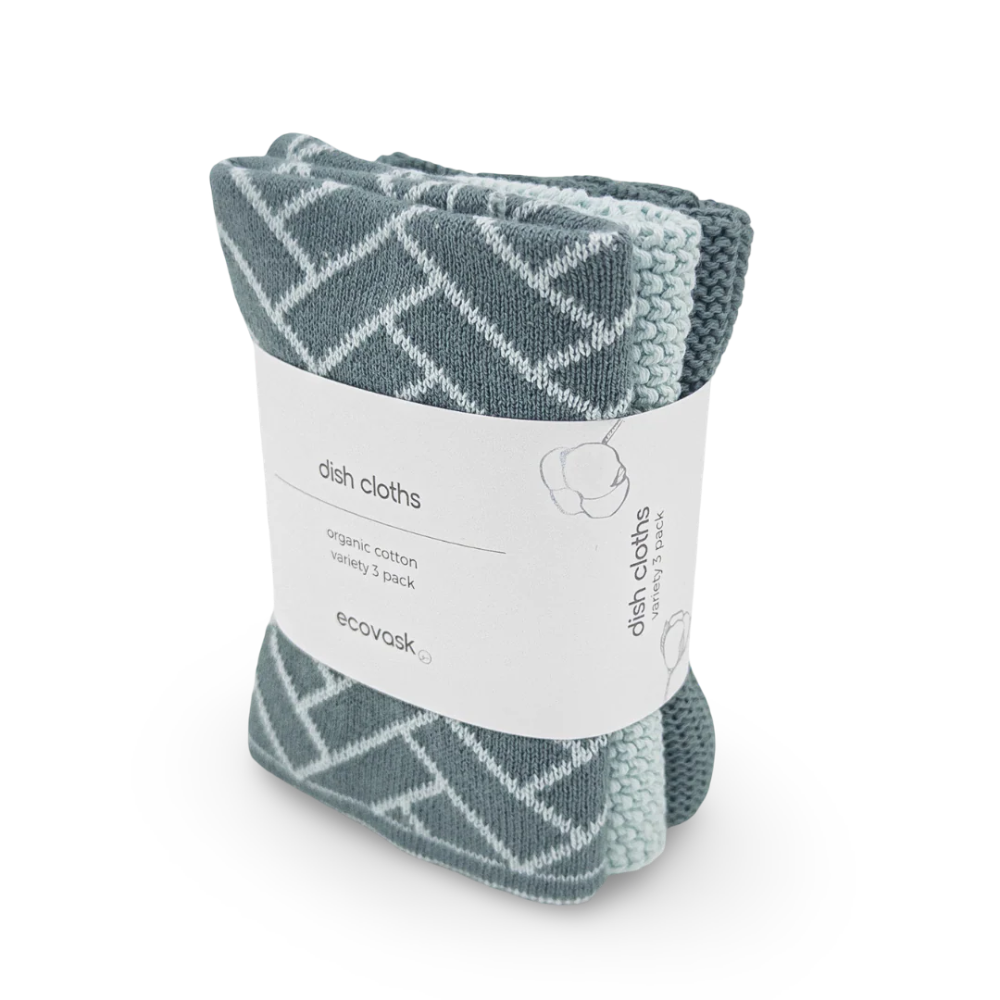 Ecovask Mixed Cloths 3 Pack Sea Foam Herringbone (3)