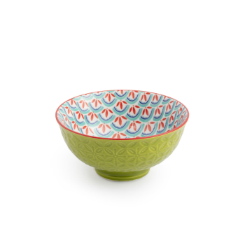 Mikasa Stoneware Nibble Bowl Green & Blue Geometric 12cm