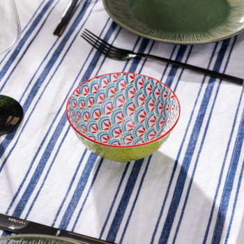 Mikasa Stoneware Nibble Bowl Green & Blue Geometric 12cm (5)