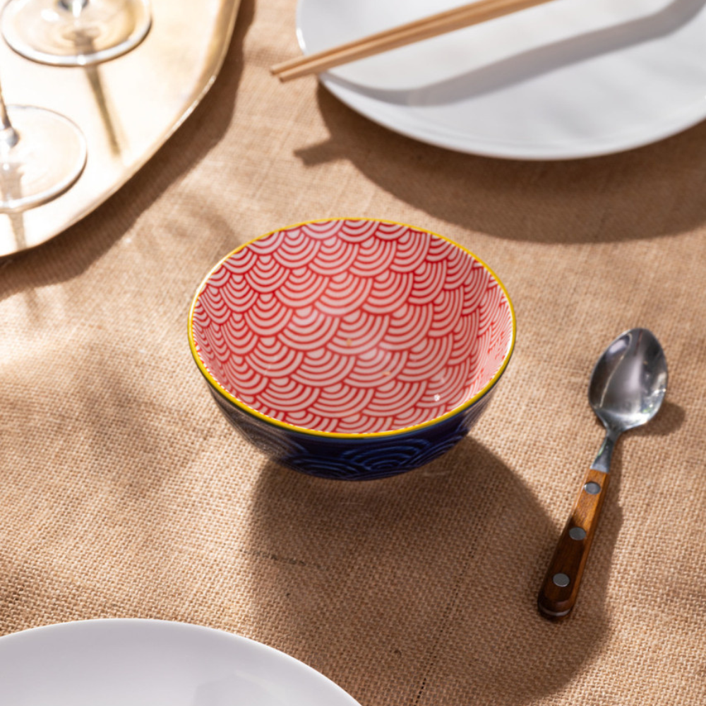 Mikasa Stoneware Nibble Bowl Red & Blue Arc 12cm (5)