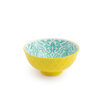 Mikasa Stoneware Nibble Bowl Yellow & Blue Geometric 12cm