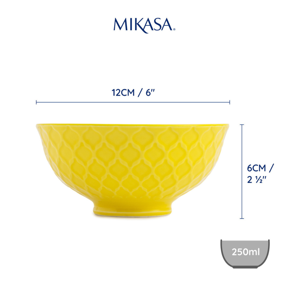Mikasa Stoneware Nibble Bowl Yellow & Blue Geometric 12cm (4)