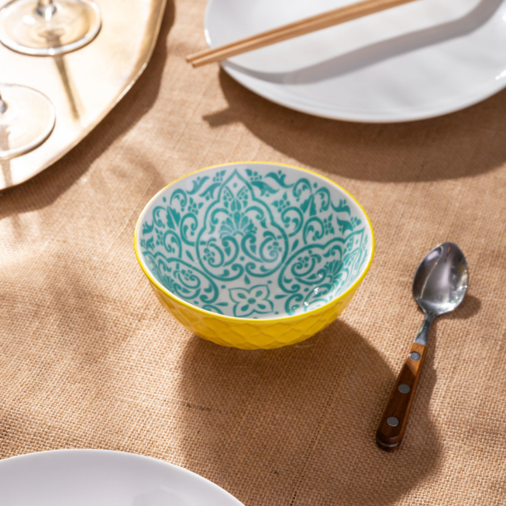 Mikasa Stoneware Nibble Bowl Yellow & Blue Geometric 12cm (5)