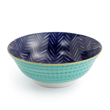 Mikasa Stoneware Ramen Bowl Indigo Chevron 21cm