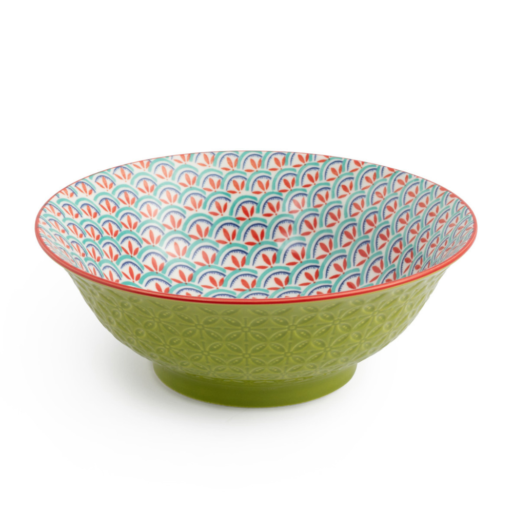 Mikasa Stoneware Ramen Bowl Green & Blue Geometric 21cm (1)